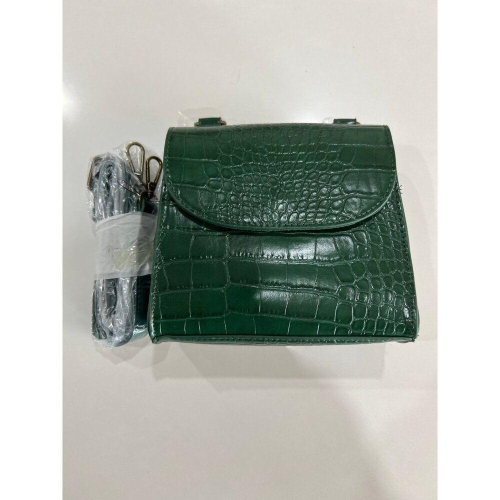 Diana Top Handle Cross Body Bag with Strap, Green Crocodile